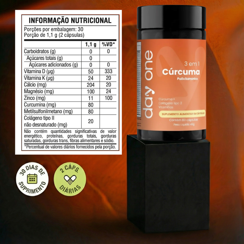 Cúrcuma 3 em 1 + Vitaminas - 60 Cápsulas